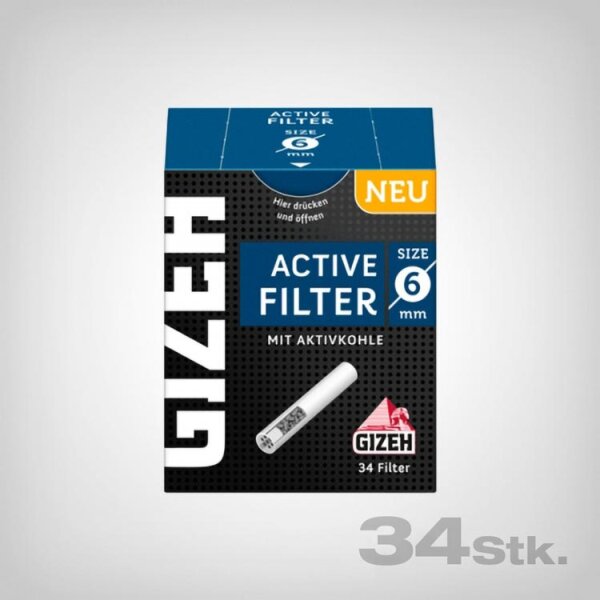 Gizeh Black Aktivkohlefilter, ø 6 mm, 27 mm lang, 34 Stk.
