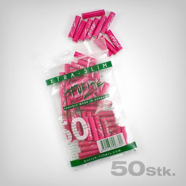 PURIZE Aktivkohlefilter, Pink, Extra Slim, Ø 5,9mm, 50 Stk.