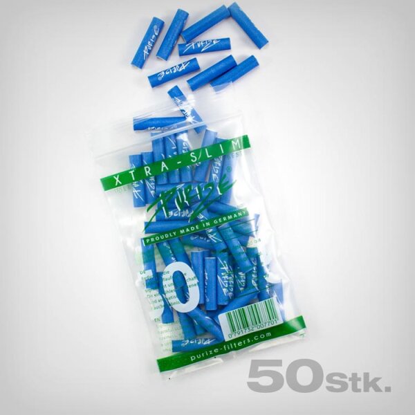 PURIZE Aktivkohlefilter, Blau, Extra Slim, Ø 5,9mm, 50 Stk.