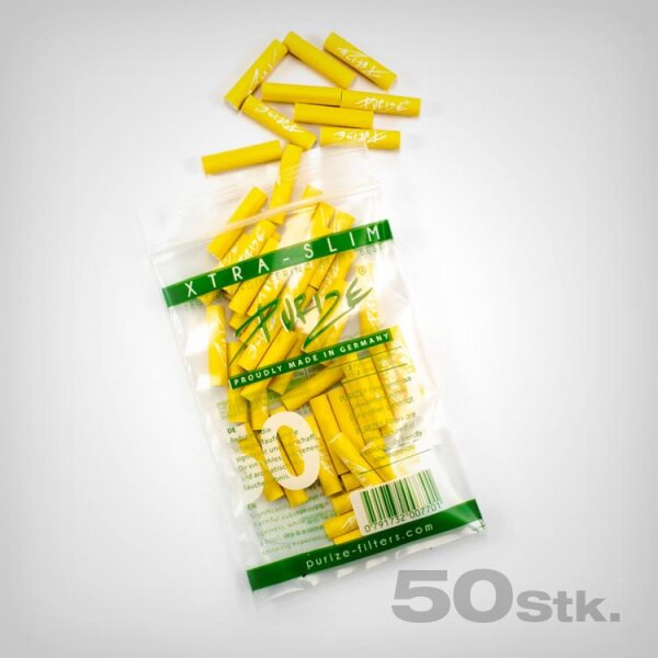 PURIZE Aktivkohlefilter, Gelb, Extra Slim, Ø 5,9mm, 50 Stk.