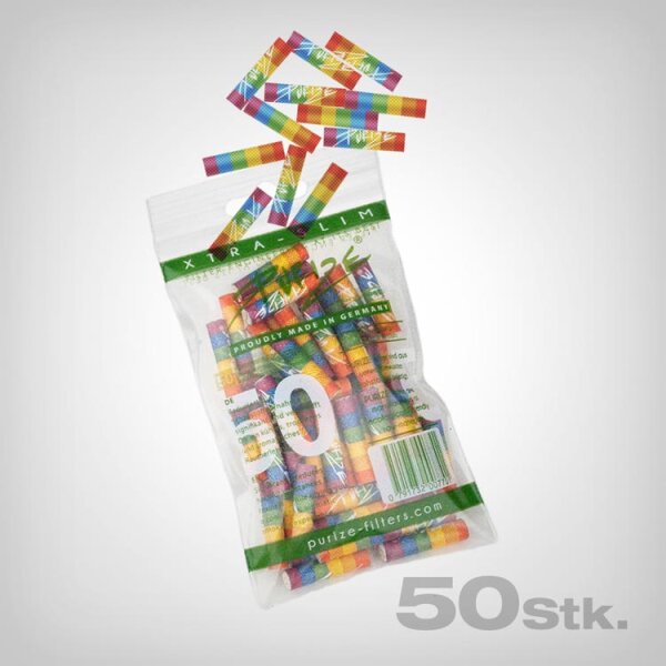 PURIZE Aktivkohlefilter, Rainbow, Extra Slim, Ø 5,9mm, 50 Stk.