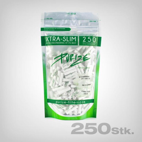 PURIZE Aktivkohlefilter, Weiß, Extra Slim, Ø 5,9mm, 250 Stk.