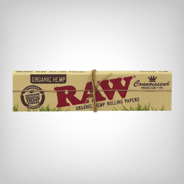 RAW Connoisseur Organic Hemp King Size Slim Rolling Papers + Tips (single)